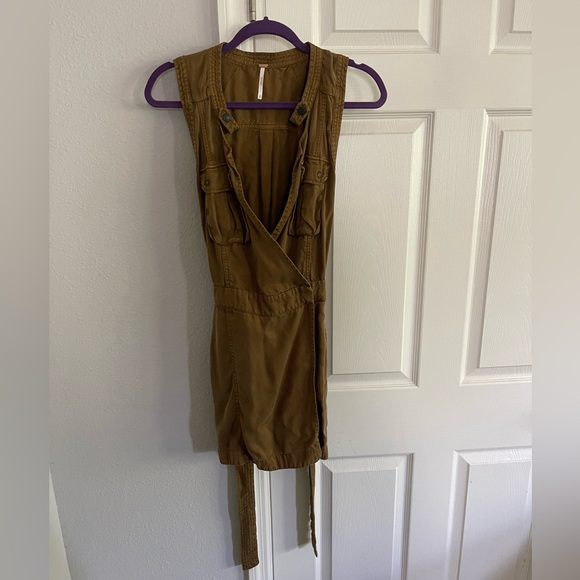 Free People Desert Daylight wrap utility dress medium 100% Tencel Fall Brown - Picture 12 of 15